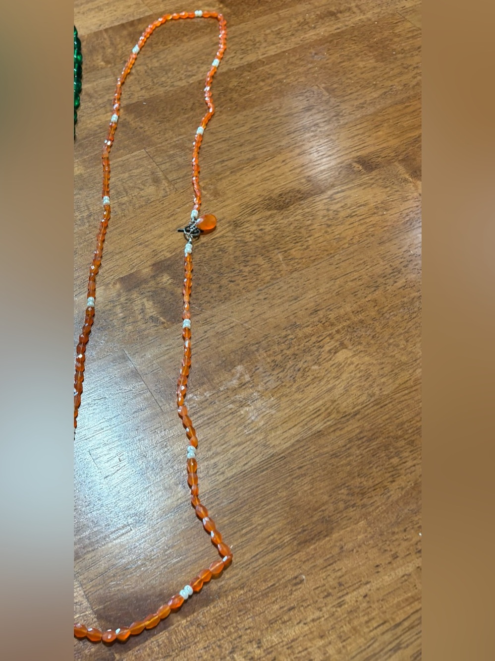 Delicate Orange Beaded Necklace with Pearl Accents 925 clasp